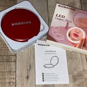 LLED Travel Mirror with 1x/10x Magnifying ~ Cherry Red